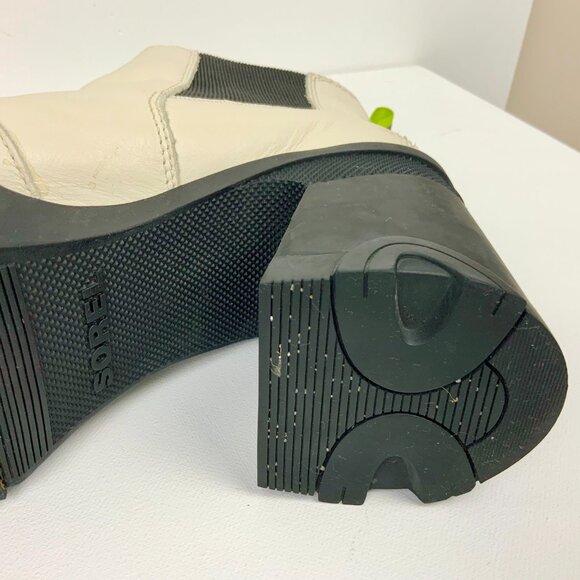 Sorel Brex Platform Block Heel Chelsea Boots Chalk White/ Black Size 9.5 - Picture 12 of 16
